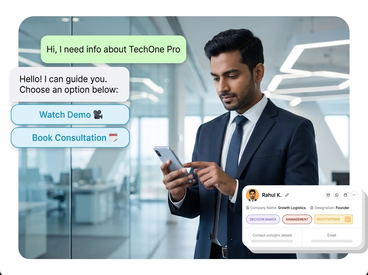 WhatsApp lead CRM flow with automated follow-up options for sales